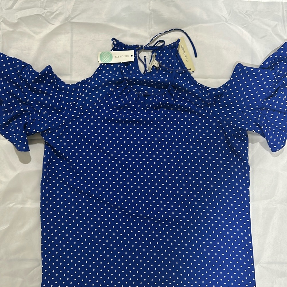 41Hawthorn casual blouse, blue with polkadots size xxl